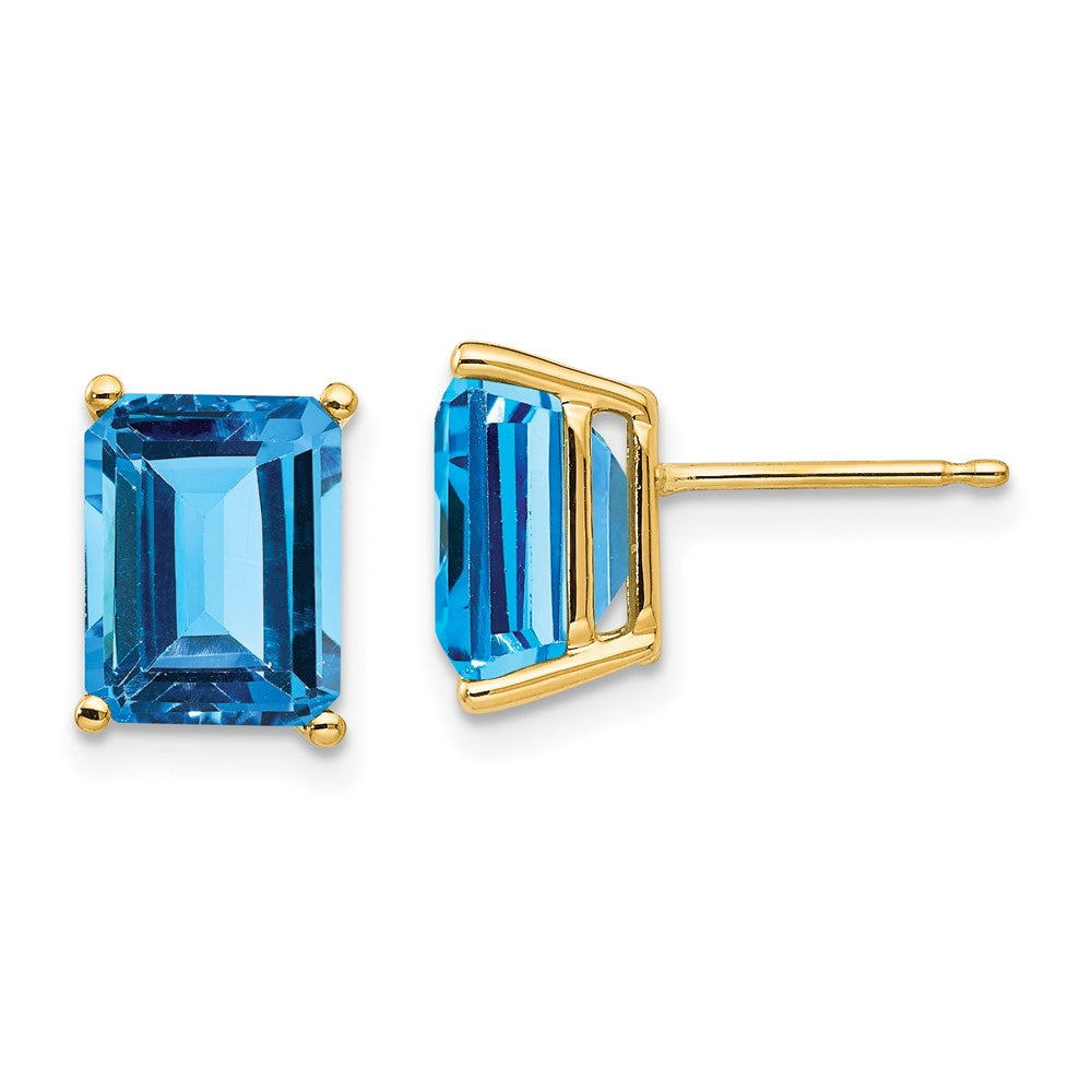 14K Gelbgold Ohrringe mit Blautopas im Emerald-Cut, 9x7 mm