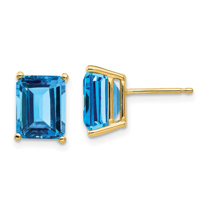 14K Gelbgold Ohrringe mit Blautopas im Emerald-Cut, 9x7 mm