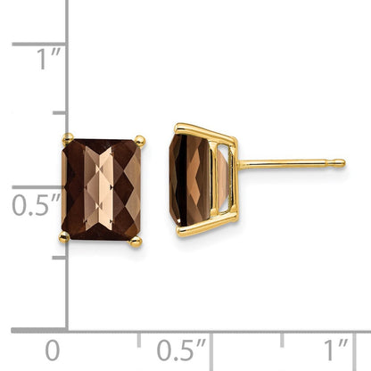 14K Gelbgold Ohrringe mit 9x7 Oktagon Schachbrettschliff Rauchquarz in Gelbgold-Fassung