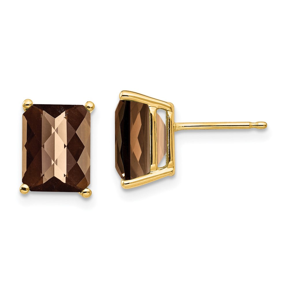 14K Gelbgold Ohrringe mit 9x7 Oktagon Schachbrettschliff Rauchquarz in Gelbgold-Fassung