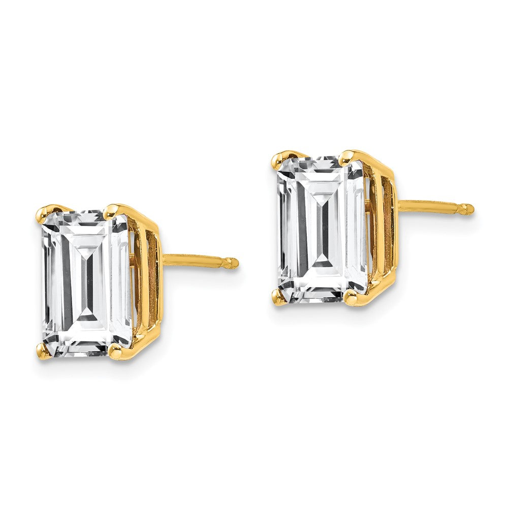 14K Gold Gelb Ohrringe mit Zirkonia im Smaragdschliff, 9x7 mm