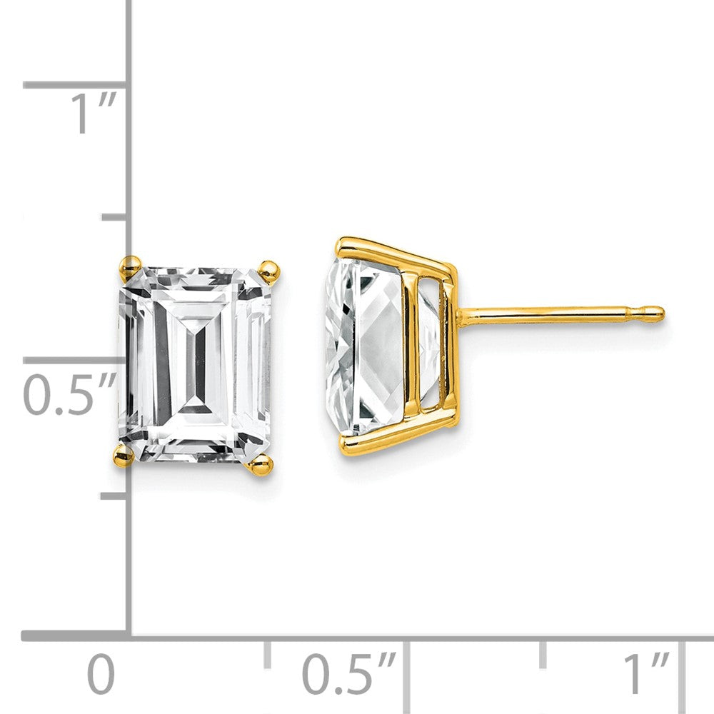 14K Gold Gelb Ohrringe mit Zirkonia im Smaragdschliff, 9x7 mm