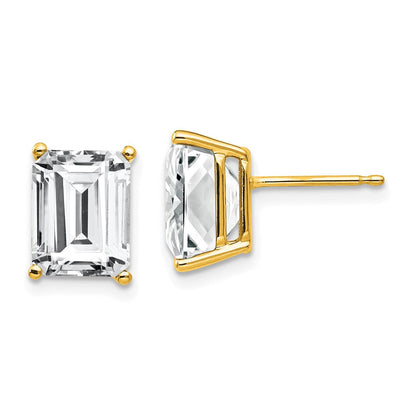 14K Gold Gelb Ohrringe mit Zirkonia im Smaragdschliff, 9x7 mm
