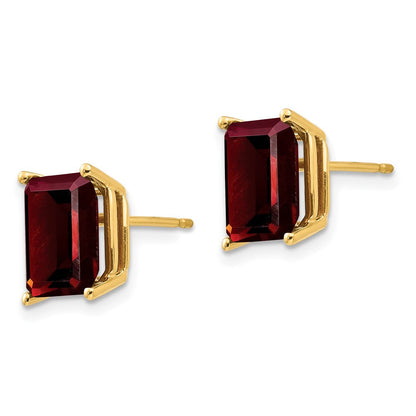 14K Gelbgold Ohrringe mit Granat im Smaragdschliff, 9x7 mm