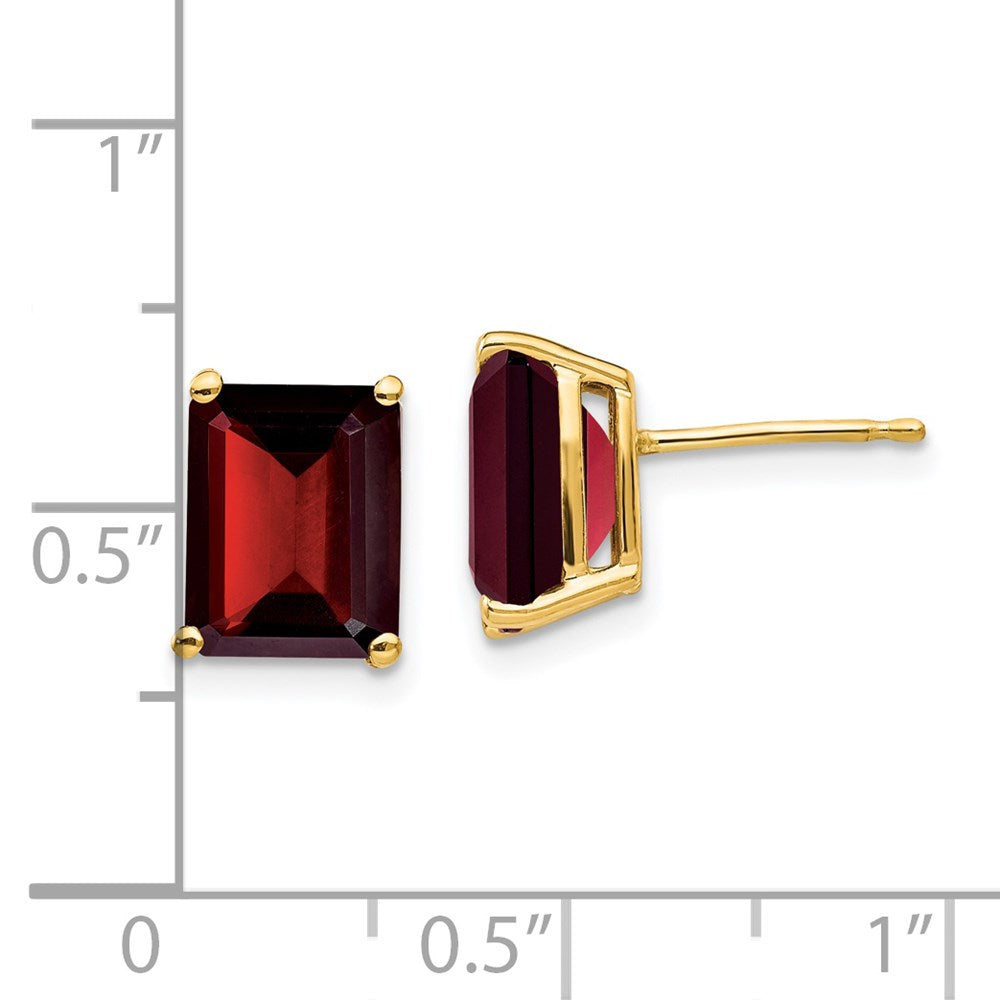 14K Gelbgold Ohrringe mit Granat im Smaragdschliff, 9x7 mm