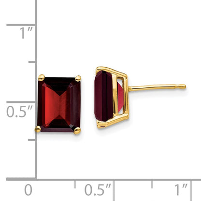 14K Gelbgold Ohrringe mit Granat im Smaragdschliff, 9x7 mm