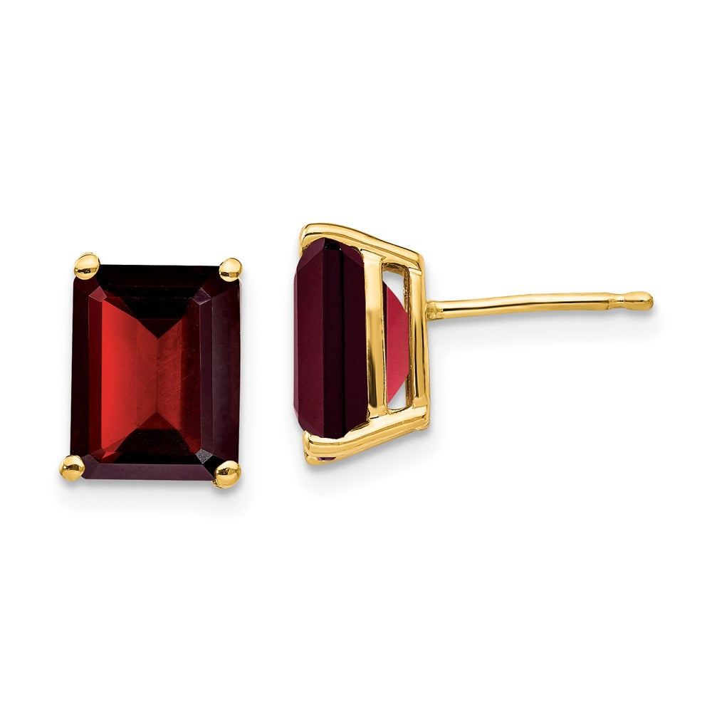 14K Gelbgold Ohrringe mit Granat im Smaragdschliff, 9x7 mm