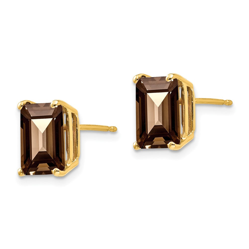 14K Gelbgold Ohrringe mit rauchgelbem Quarz im Smaragdschliff, 9x7 mm