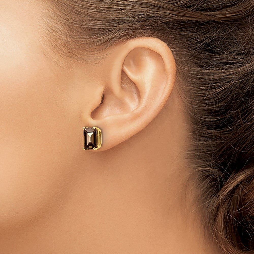 14K Gelbgold Ohrringe mit rauchgelbem Quarz im Smaragdschliff, 9x7 mm