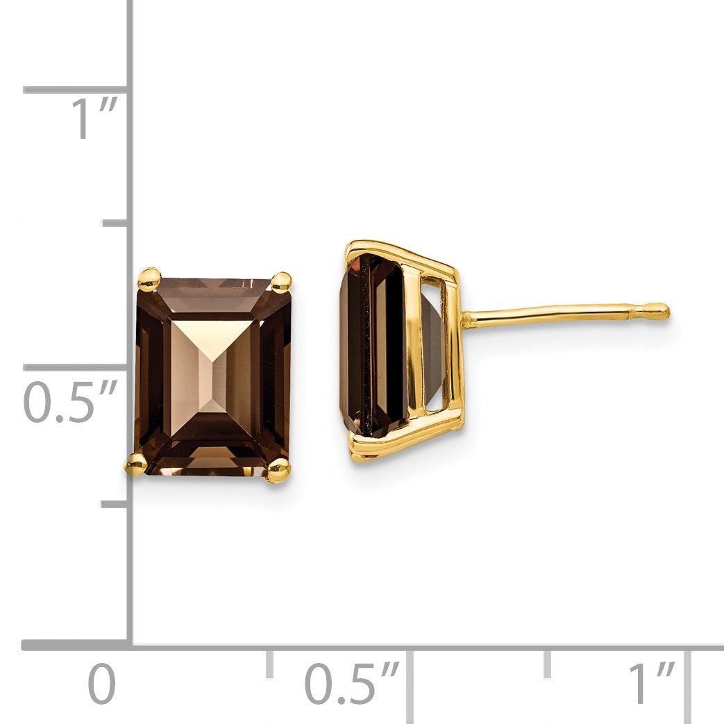 14K Gelbgold Ohrringe mit rauchgelbem Quarz im Smaragdschliff, 9x7 mm