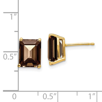 14K Gelbgold Ohrringe mit rauchgelbem Quarz im Smaragdschliff, 9x7 mm