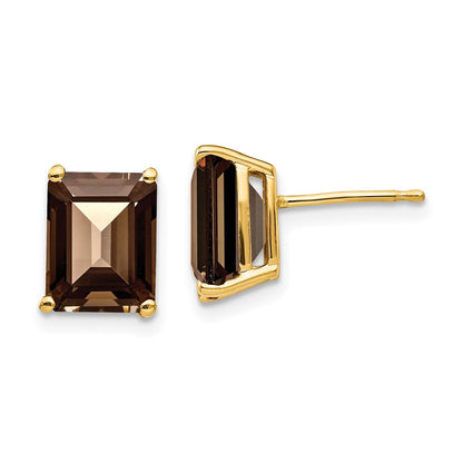 14K Gelbgold Ohrringe mit rauchgelbem Quarz im Smaragdschliff, 9x7 mm