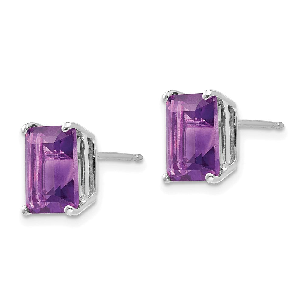 14K Weißgold Ohrringe mit Amethyst im Smaragdschliff, 9x7mm
