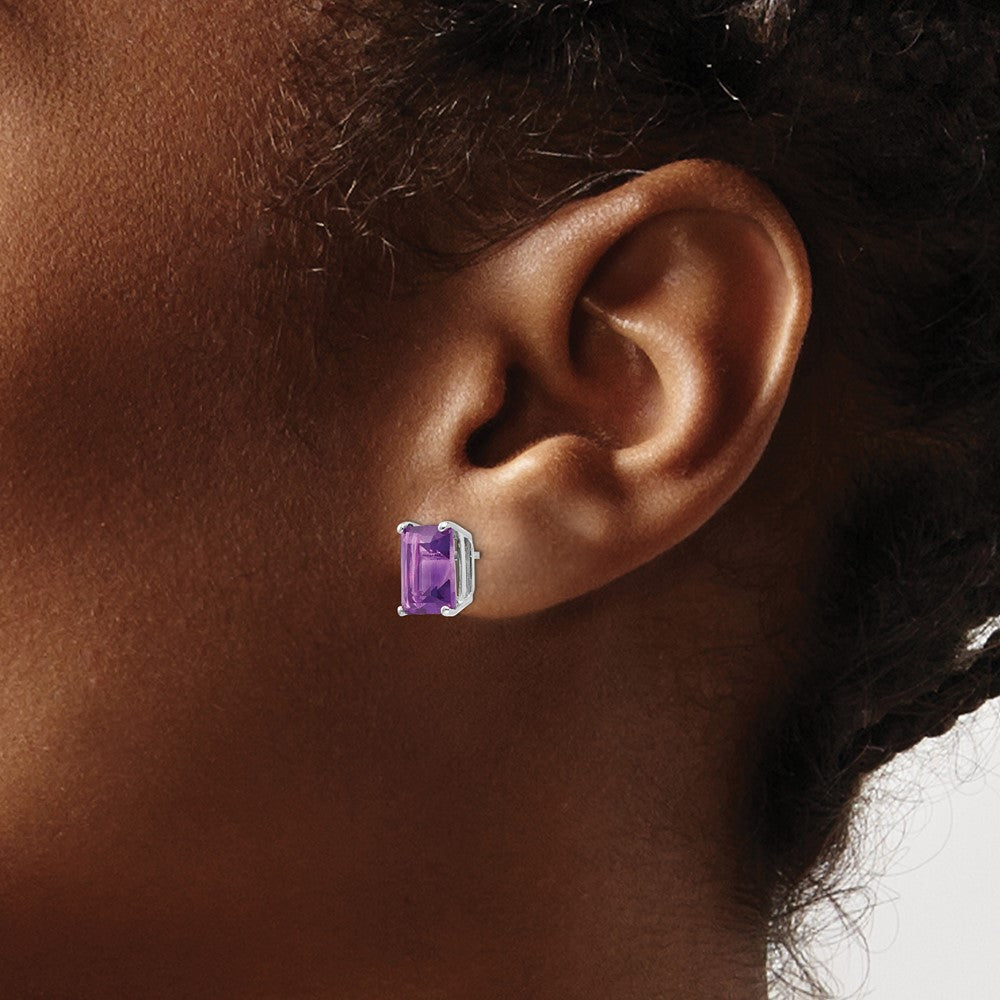 14K Weißgold Ohrringe mit Amethyst im Smaragdschliff, 9x7mm