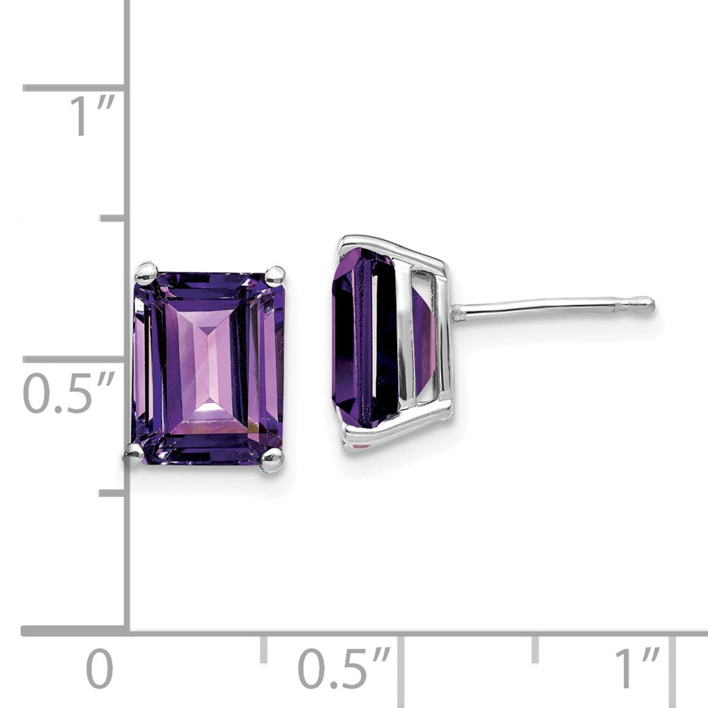 14K Weißgold Ohrringe mit Amethyst im Smaragdschliff, 9x7mm