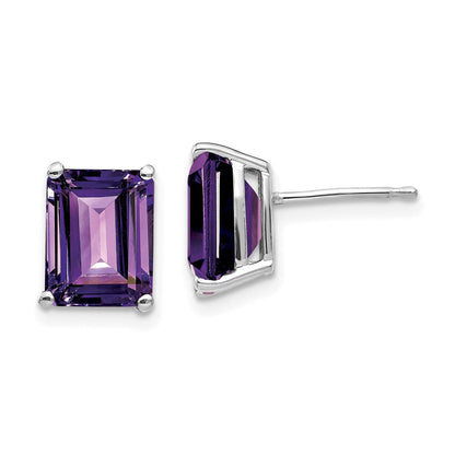 14K Weißgold Ohrringe mit Amethyst im Smaragdschliff, 9x7mm