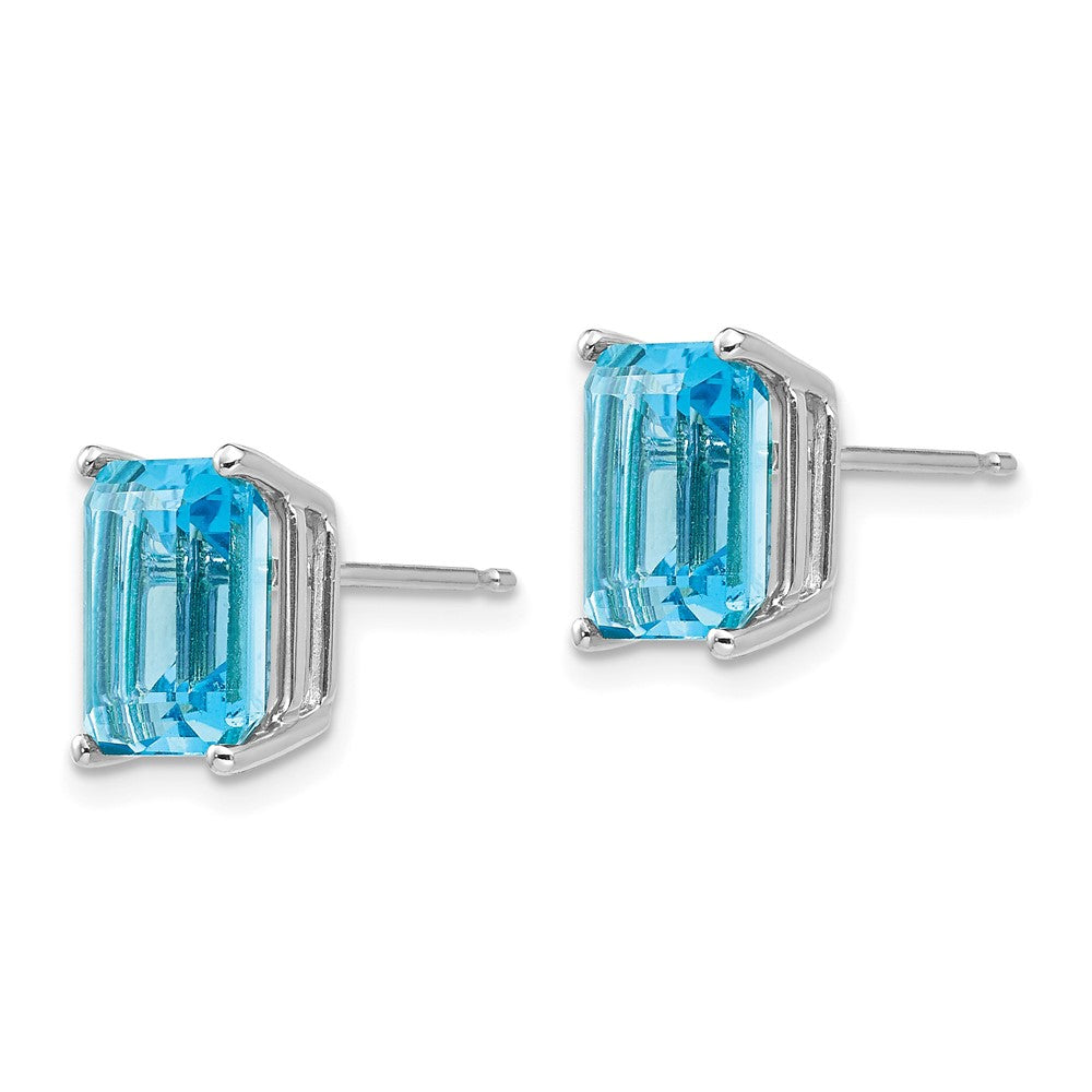 14K Weißgold Ohrringe mit Blautopas im Smaragdschliff, 9x7 mm