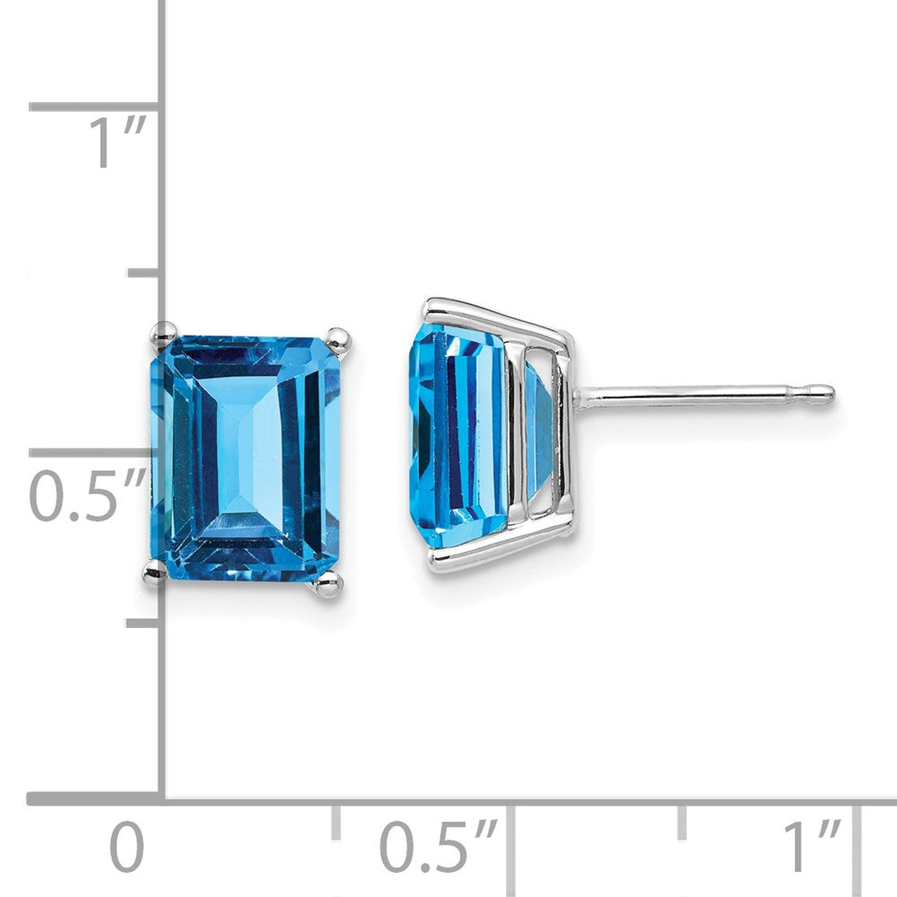 14K Weißgold Ohrringe mit Blautopas im Smaragdschliff, 9x7 mm