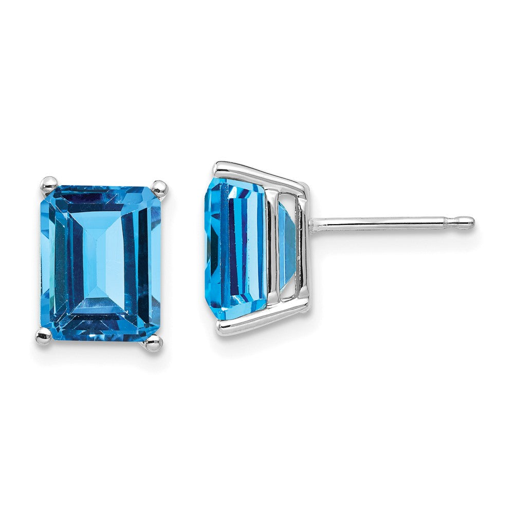 14K Weißgold Ohrringe mit Blautopas im Smaragdschliff, 9x7 mm