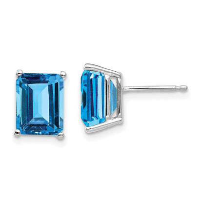 14K Weißgold Ohrringe mit Blautopas im Smaragdschliff, 9x7 mm