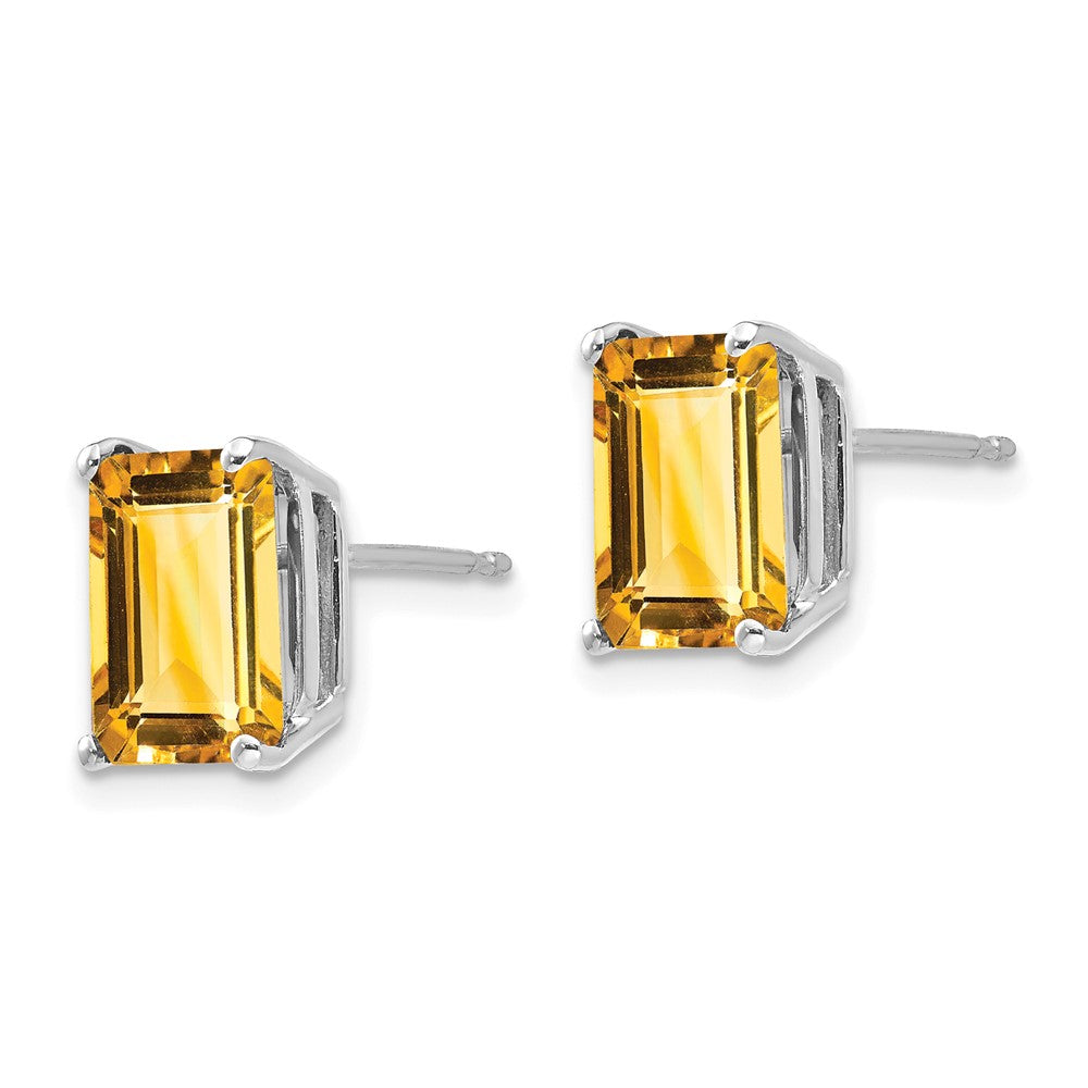14K Weißgold Ohrringe mit 9x7 mm Citrin im Smaragdschliff