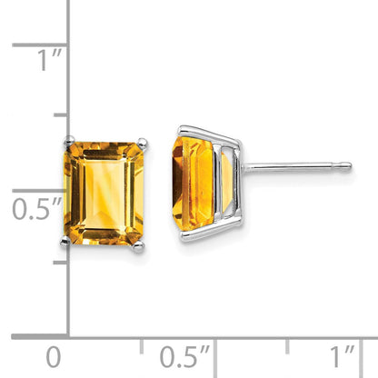 14K Weißgold Ohrringe mit 9x7 mm Citrin im Smaragdschliff