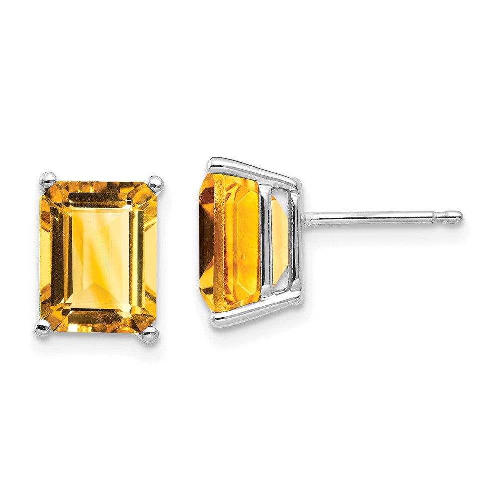 14K Weißgold Ohrringe mit 9x7 mm Citrin im Smaragdschliff