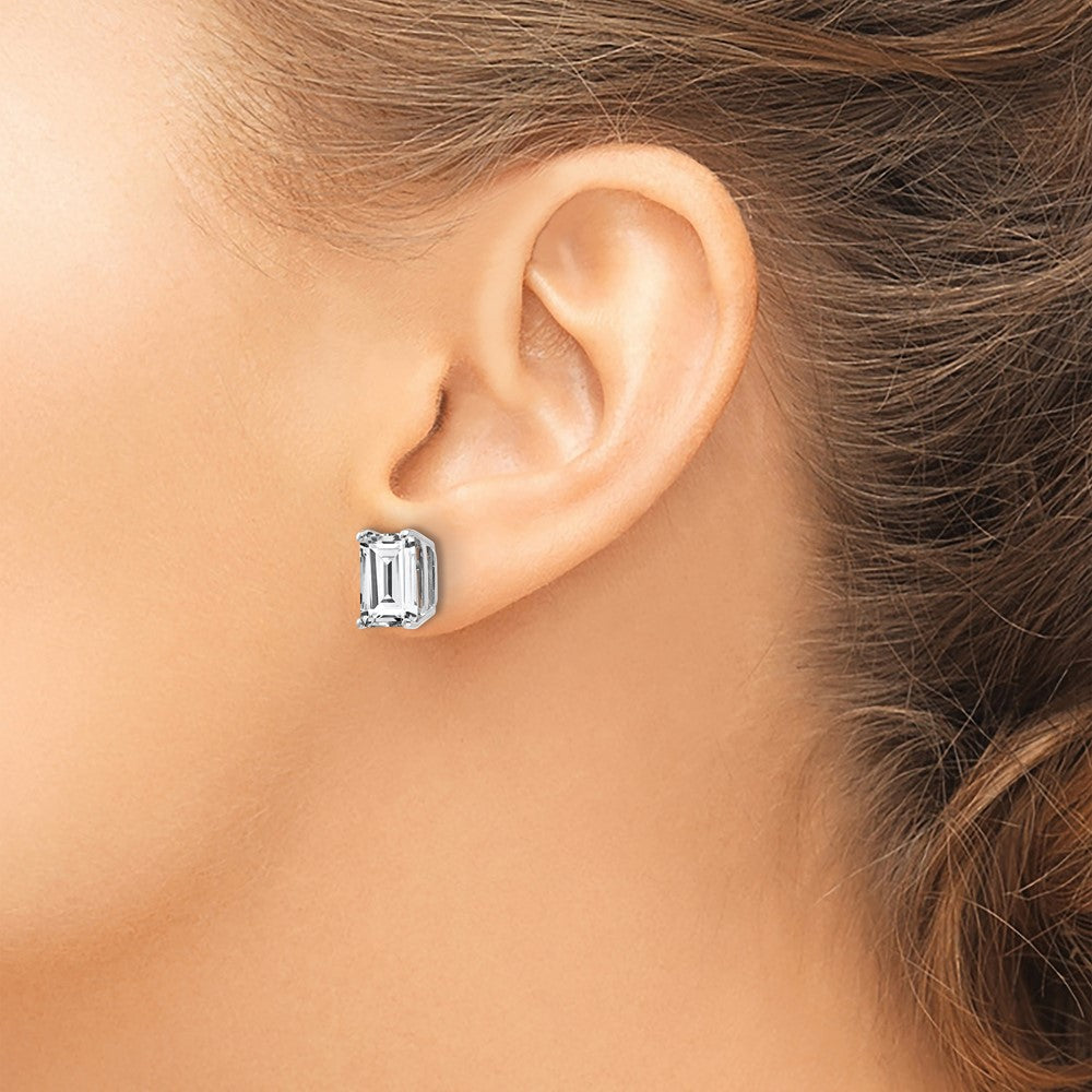 14K Weißgold Ohrringe mit Zirkonia im Smaragdschliff, 9 x 7 mm