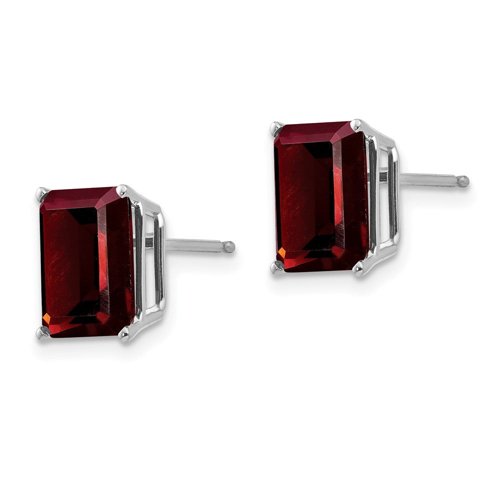 14K Weißgold Ohrringe mit Granat im Smaragdschliff, 9x7 mm