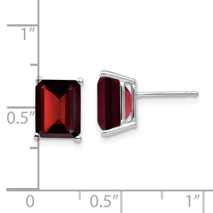 14K Weißgold Ohrringe mit Granat im Smaragdschliff, 9x7 mm