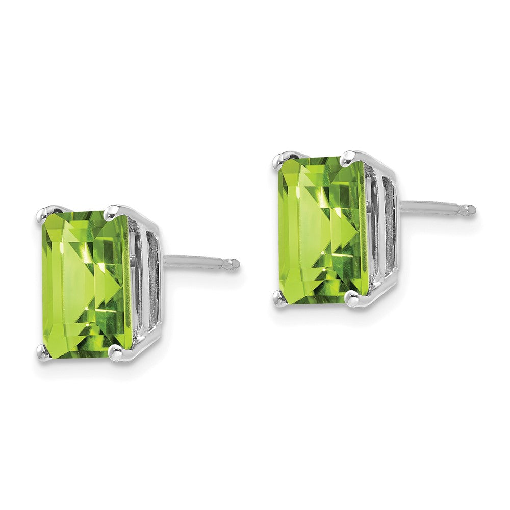 14K Weißgold Ohrringe mit Peridot im Smaragdschliff, 9 x 7 mm