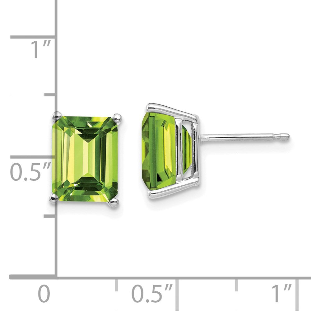 14K Weißgold Ohrringe mit Peridot im Smaragdschliff, 9 x 7 mm