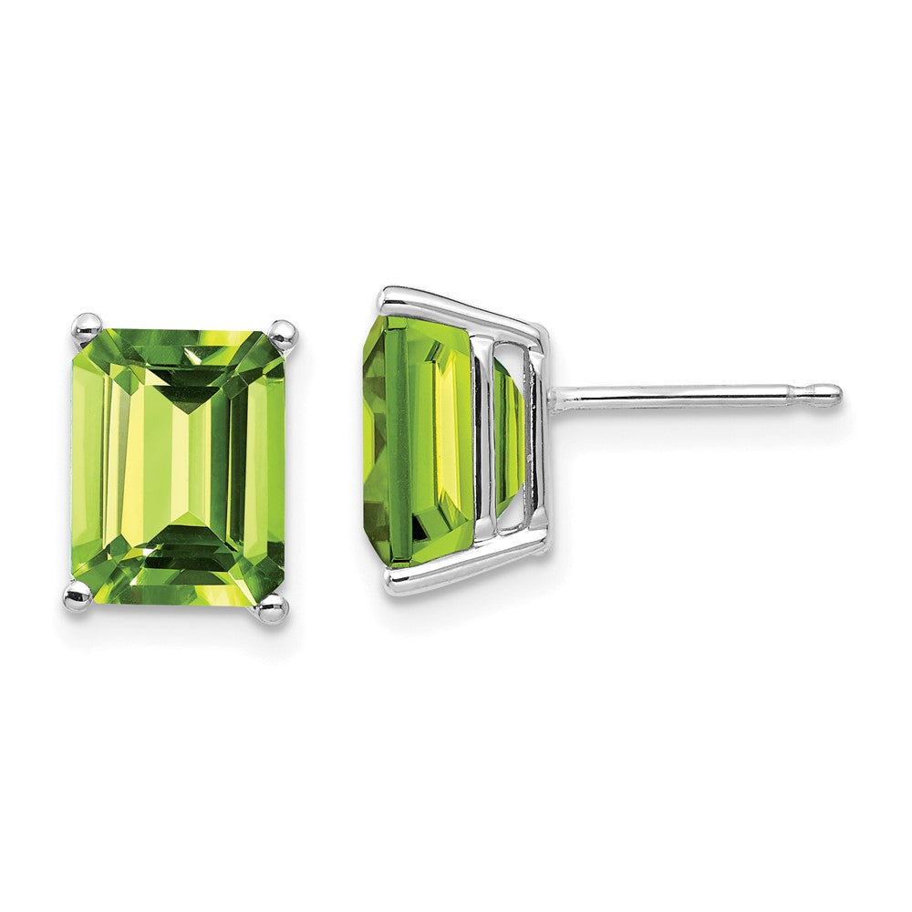 14K Weißgold Ohrringe mit Peridot im Smaragdschliff, 9 x 7 mm