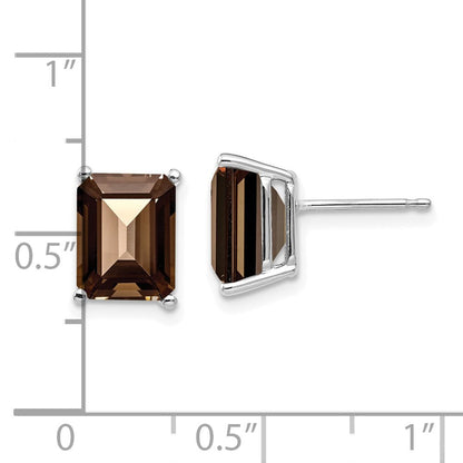 14K Weißgold Ohrringe mit 9x7mm Smoky Quarz im Emerald-Schliff, Gelbgold