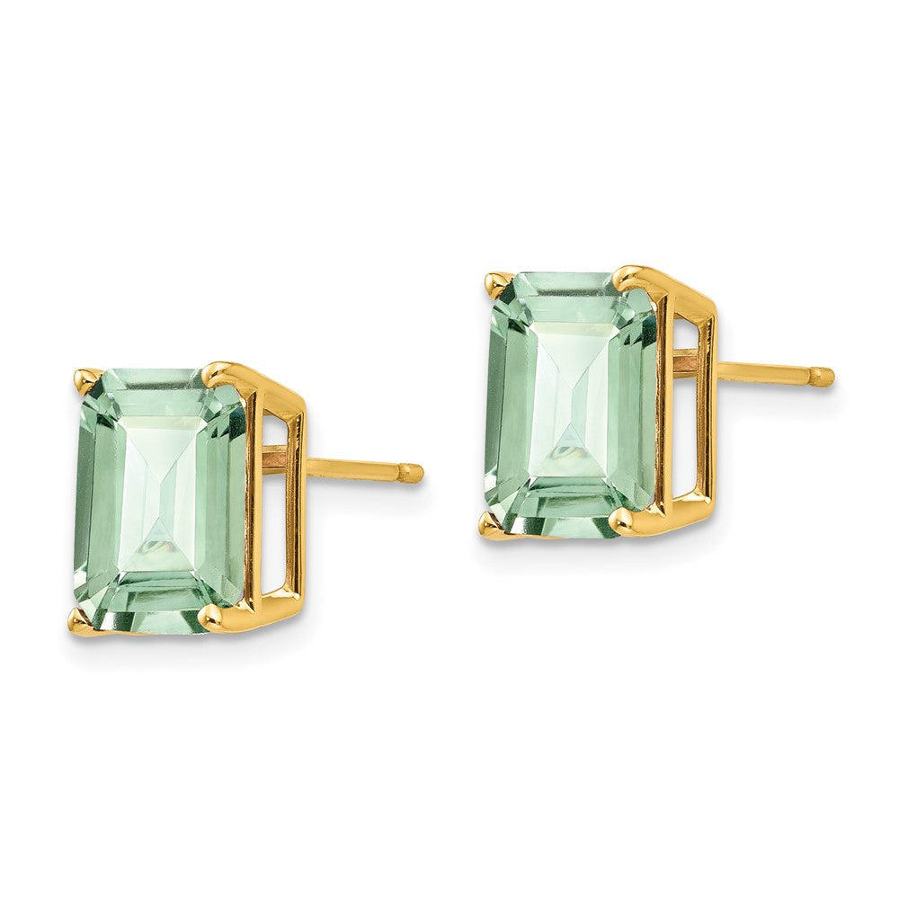 14K Gelbgold Ohrringe mit 10x8 mm grünem Quarz im Smaragdschliff