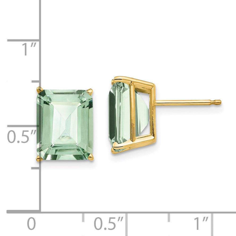 14K Gelbgold Ohrringe mit 10x8 mm grünem Quarz im Smaragdschliff