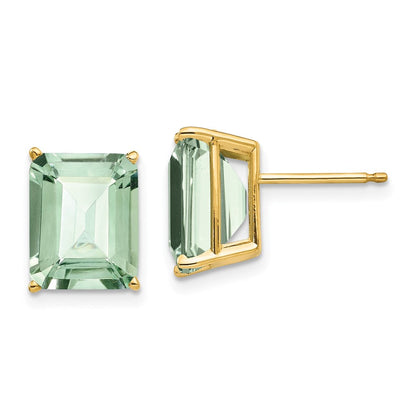 14K Gelbgold Ohrringe mit 10x8 mm grünem Quarz im Smaragdschliff