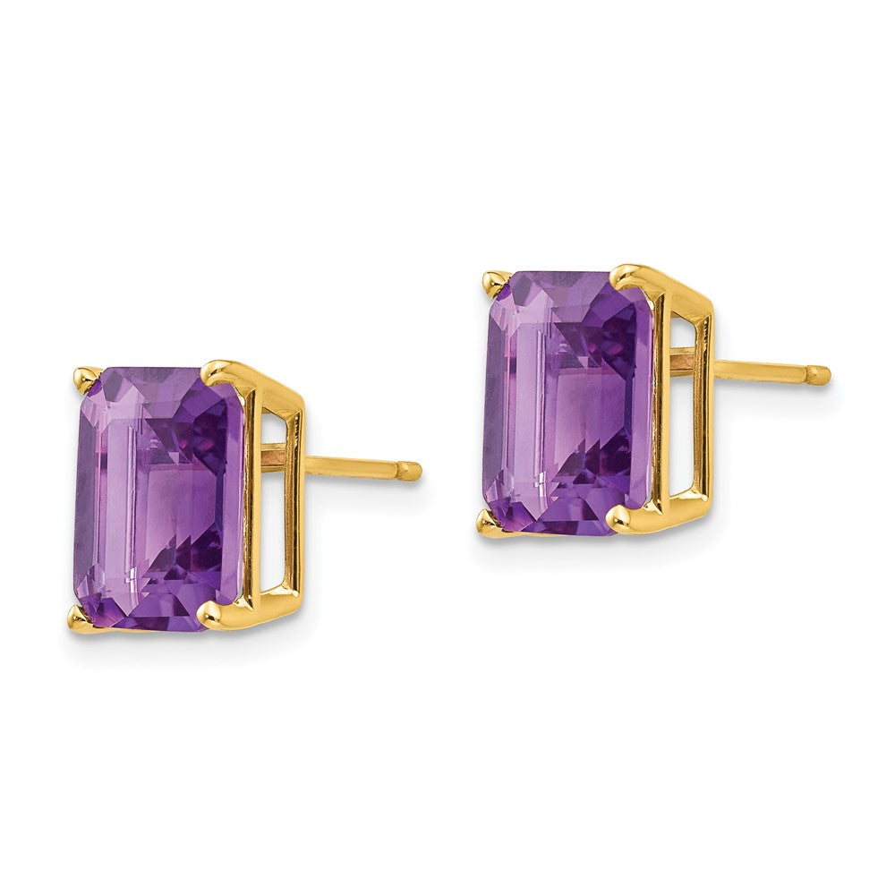 14K Gelbgold Ohrringe mit Amethyst im Smaragdschliff, 10 x 8 mm