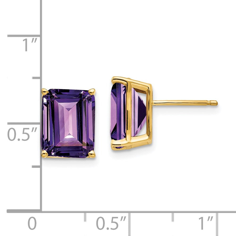 14K Gelbgold Ohrringe mit Amethyst im Smaragdschliff, 10 x 8 mm
