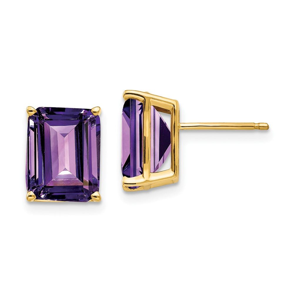 14K Gelbgold Ohrringe mit Amethyst im Smaragdschliff, 10 x 8 mm