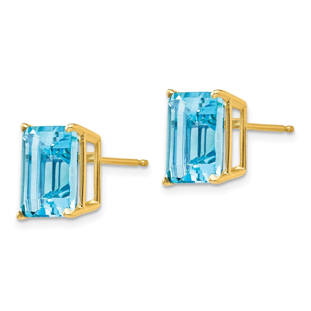 14K Gelbgold Ohrringe mit 10x8mm Blautopas im Smaragdschliff