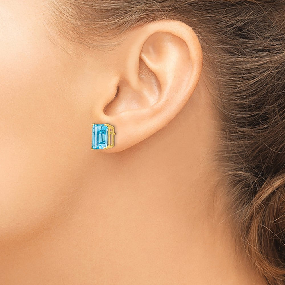 14K Gelbgold Ohrringe mit 10x8mm Blautopas im Smaragdschliff