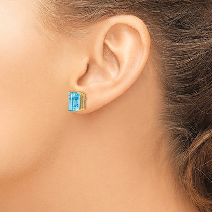 14K Gelbgold Ohrringe mit 10x8mm Blautopas im Smaragdschliff