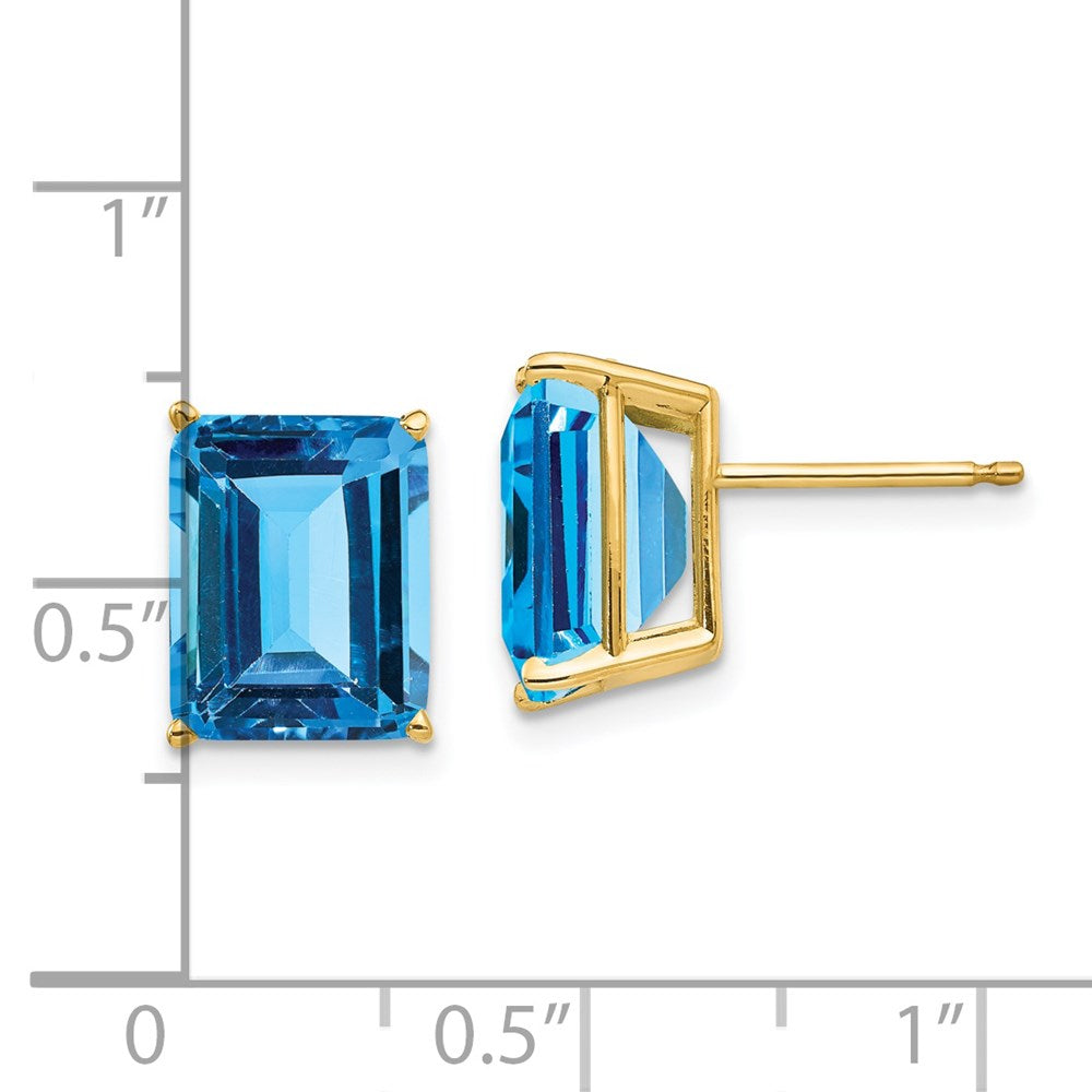 14K Gelbgold Ohrringe mit 10x8mm Blautopas im Smaragdschliff