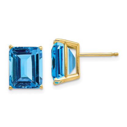 14K Gelbgold Ohrringe mit 10x8mm Blautopas im Smaragdschliff