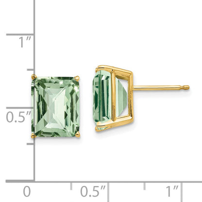 14K Gelbgold Ohrringe mit 10x8 mm Achteck Schachbrett-Schliff Grün-Quarz