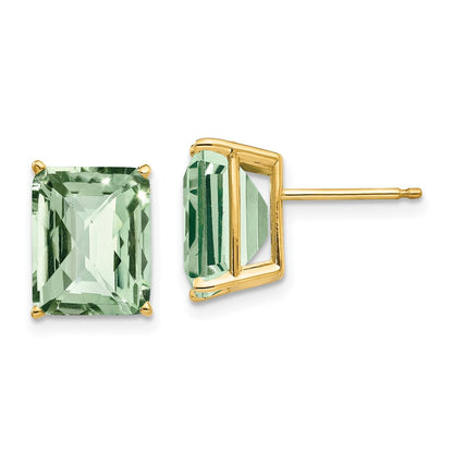 14K Gelbgold Ohrringe mit 10x8 mm Achteck Schachbrett-Schliff Grün-Quarz