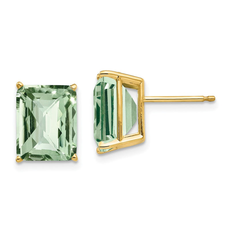 14K Gelbgold Ohrringe mit 10x8 mm Achteck Schachbrett-Schliff Grün-Quarz