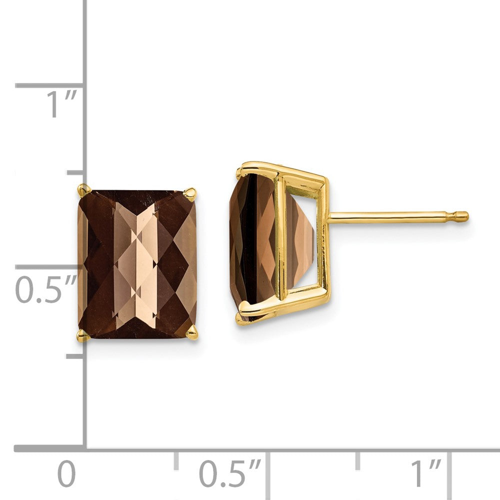 14K Gelbgold Ohrringe mit 10x8 mm achteckigem Rauchquarz im Schachbrettschliff