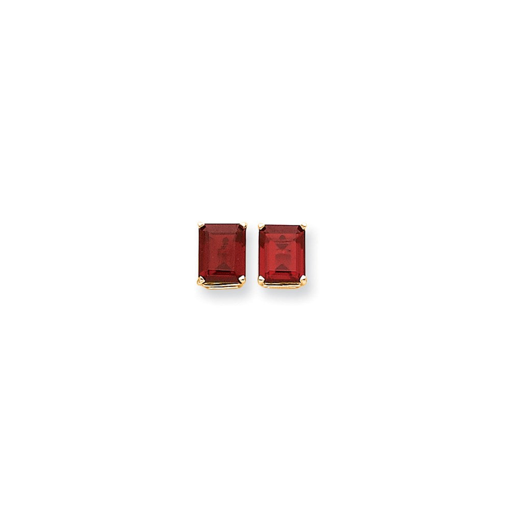 Ohrringe aus 14K Gelbgold mit 10x8mm synthetischem Rubin im Smaragdschliff